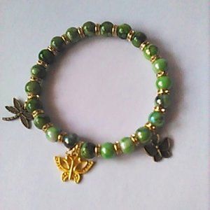 Bracelet Enchanted Forest Butterfly Dragonfly Rhinestone Spacers Handcrafted New